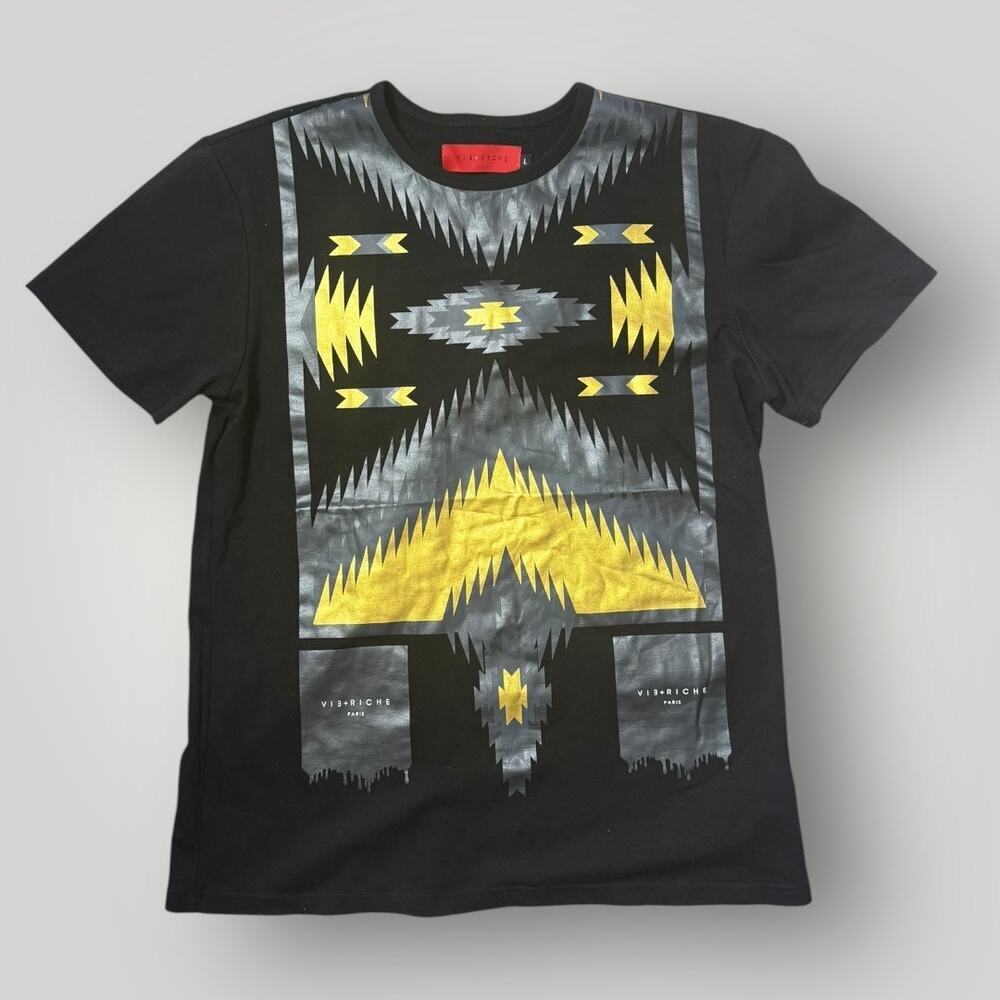 Vie+Riche Paris Graphic T-Shirt Size L Black Gold Silver Print
